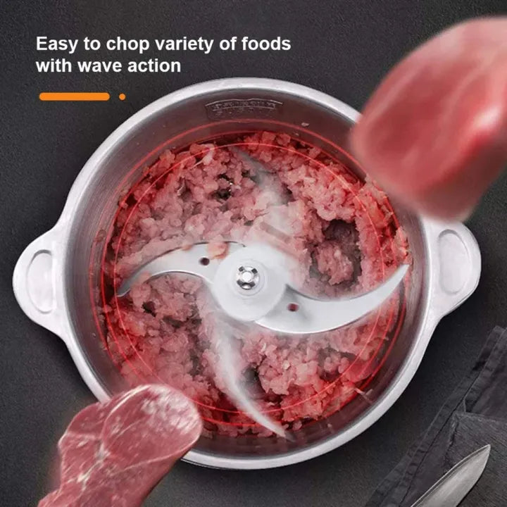 “5-in-1 3 Litre Silver Crest Electric & Hand Push Meat Chopper Stainless Steel Bowl Food Processor & Vegetable Cutter”