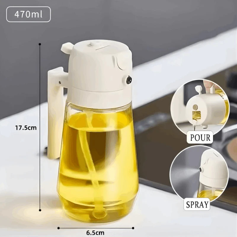 2-in-1 Oil Spray & Pour Bottle – 470ml Glass Design