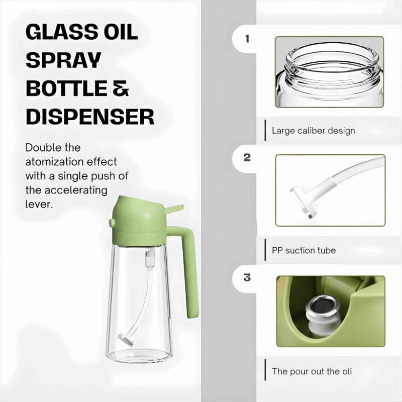 2-in-1 Oil Spray & Pour Bottle – 470ml Glass Design