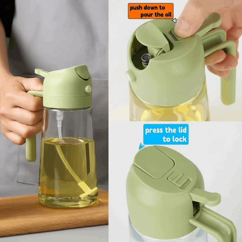 2-in-1 Oil Spray & Pour Bottle – 470ml Glass Design