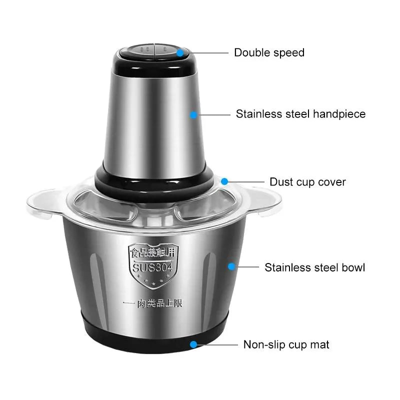 “5-in-1 3 Litre Silver Crest Electric & Hand Push Meat Chopper Stainless Steel Bowl Food Processor & Vegetable Cutter”